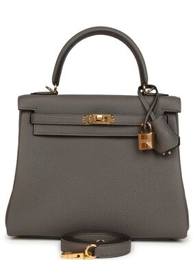 Gray Top-Handle H Togo Kelly Retourne 25 bag Etain grey GHW HANDMADE